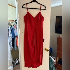 Lulu's Vibrant Red Midi Dress with Straps